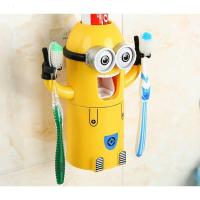 牙刷架 儿童自动挤牙膏器 创意免打孔置物架吸壁式洗漱套装 小黄人三人套装