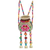 儿童竹编背篓民族风小孩竹背篓房间装饰风铃摄影舞蹈布景道具鱼篓 透明大号(花型随机)