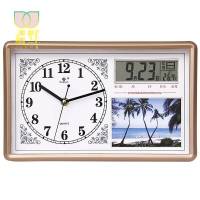 相框座钟表挂钟客厅时钟挂表石英钟简约创意时尚个性家用方形日历定制 万年历温度相片钟表-香槟框