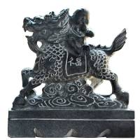 石石头青石送子麒麟摆件小号求子化煞卧室装饰家居创意饰品 高24长20宽7厘米一对