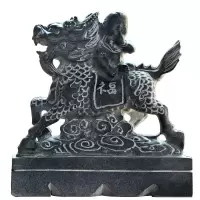 石石头青石送子麒麟摆件小号求子化煞卧室装饰家居创意饰品 高24长20宽7厘米一对