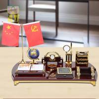 老板办公室桌面木质摆件创意摆设台历架定制文台笔筒商务礼品 八骏腾飞60x30cm