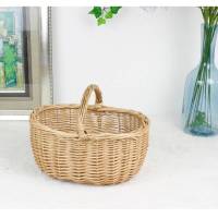 藤编柳编竹篮购物篮小手提篮野餐篮子收纳筐编织水果篮田园带盖 带盖麻布小花大号