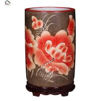 景德镇陶瓷字画收纳缸花瓶复古书画筒中式家居瓷瓶摆件书房装饰品 红荷