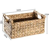 水葫芦木把手收纳筐 美式手工家居收纳篮 客厅卧室带提手收纳盒