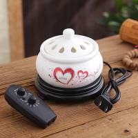 定时调温插电香薰炉精油灯电子熏香仿古檀香沉香家用院养生 落樱蓝木底