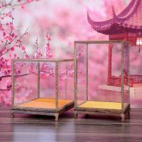 红木工艺品玻璃罩文玩防尘罩鸡翅木宝笼佛像底座摆件佛龛专用罩 鸡翅木长27宽27高45