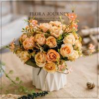 假花仿真花玫瑰花束玻璃瓶套装客厅插花装饰摆件仿餐桌摆放花卉仿真绿植 香水黄