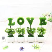 家居摆件 仿真绿植盆栽书桌客厅卧室摆设电视柜装饰假花love 黑瓶绿love总高20cm
