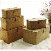 编非柳编竹编藤编蒲收纳箱有盖带衬布家用书籍杂物储物收纳篮桌面零食筐民宿编织整理箱饰品盒