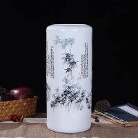 景德镇陶瓷器花瓶富贵竹水养植物客厅餐桌创意花插家居装饰品摆件 梅兰竹菊花插+木质底座