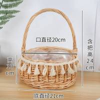 新款网红花篮手提包装花篮韩式手工藤编编流苏节日鲜花 带花边套二椭圆形深咖色