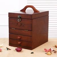 木质化妆品护肤品桌面抽屉式收纳盒化妆工具带镜置物架化妆盒木制放梳妆台上的SN6946 褐色