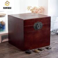 实木带锁木箱复古正方形储物箱收纳木箱子木质方盒子大号书箱密码装贵重物品 大方盒-默认送挂锁选锁联系客服22.5*22.5