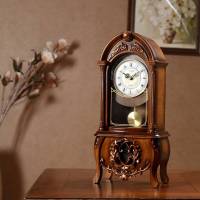 欧式复古台钟钟表家用座钟客厅摆放老式摆钟美式桌面摆件台式坐钟书房书桌上的摆件SN3130 红木色报时版