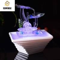 乔迁送礼客厅角落边柜装饰品流水桌面小喷泉摆设陶瓷水晶球创意加湿器摆件SN2332 长宽23高36CM+无礼盒包装
