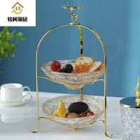 欧式玻璃双层果盘美式轻奢家用客厅创意茶几三层多层大水果盘零食坚果摆件SN7810 花纹款-三层