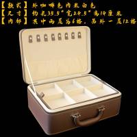 高档皮质珠宝首饰手提箱文玩佛珠手串吊坠带盖多层展示储物收纳盒装各种首饰的SN4398 外咖啡内米白色[内部3层设计]