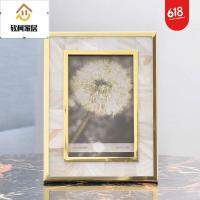 轻奢现代简约金属相框摆台桌面个性结婚纱照贝壳3寸6寸7寸相框放床头柜的SN2558 金色边框 3寸+6寸+7寸