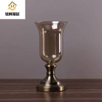 欧式玻璃花瓶水晶摆件现代简约美式插花装饰品餐桌电视柜玄关摆设边柜角柜摆件SN2473 古铜色,水银古铜色花瓶2个