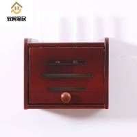 无线wifi路由器收纳盒壁挂实木电源电线收纳架子墙上遮挡箱免打孔挂墙不占空间的SN4875 松木棕红色大号