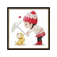 diy刺绣儿童十字绣小狗狗线绣简单新手学生手工制作材料包初学者 线绣雨伞狗50*50厘米+黑边框架