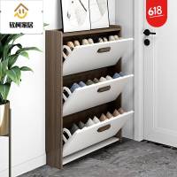 口家用鞋柜17cm超薄翻斗大容量玄关储物柜黑胡桃色简易收纳鞋架大容量节省空间的S 100长24厚108高一共放30双鞋子