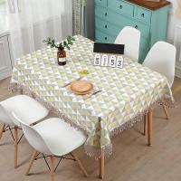 棉麻桌布布艺田园格子圆餐桌布小清新长方形茶几北欧日式网红台布 温馨方块格之角-C