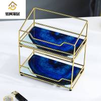 洗手台置物架多层收纳架北欧浴室卫生间桌面化妆品洗漱台双层托盘女生梳妆台摆件SN5495 蓝色玛瑙纹双层-可拆分