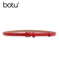 牛皮小皮带细女简约百搭时尚装饰配裙子女士黑色白色西裤腰带红色