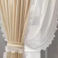 添福运 法式浪漫轻奢遮光窗帘北欧简约现代挂钩窗帘打孔窗帘飘窗客厅帘子遮阳布拼色儿童房奶油风窗帘轻奢卧室挂钩纯色窗帘