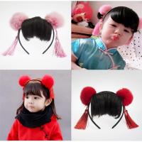 儿童假发发饰女宝宝公主头饰蝴演出唐装毛球苏发饰刘海发箍