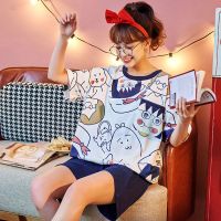 日系ins睡衣女夏季套装短款纯棉女学生睡衣可爱卡通可外穿家居服