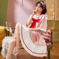 纯棉公主风睡裙夏季长款过膝翻领连体睡衣学生甜美可爱心机家居服