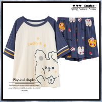 睡衣女夏季短袖短裤纯棉薄款圆领韩版学生可爱高档家居服两件套装