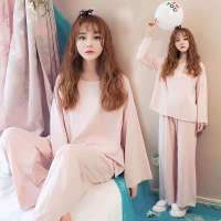 纯色睡衣女秋冬新款长袖学生韩版春秋可爱公主风家居服套装