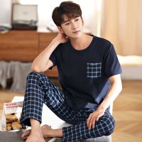 高档纯棉30岁睡衣男士短袖长裤春夏季薄款全棉大码男生睡衣套装