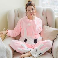 睡衣女秋冬加厚法兰绒学生套装长袖珊瑚绒韩版清新套头保暖家居服