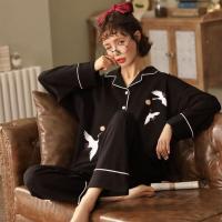 新款春秋纯棉睡衣女开衫翻领长袖套装韩版少女可外穿大码月子服冬