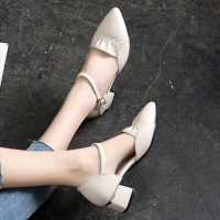 达芺妮凉鞋女2021夏季新款单鞋凉鞋中跟粗跟真皮包头中空软底女鞋