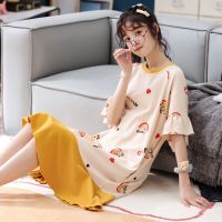睡衣女夏季短袖睡裙女夏纯棉高档长款过膝公主风可爱学生家居服