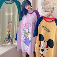 加肥加大码睡裙长款过膝短袖宽松胖mm200斤纯棉卡通孕妇睡衣女夏