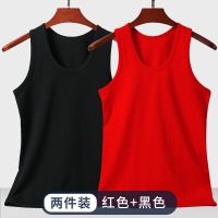 男士莱卡棉背心纯棉夏季运动健身透气弹力紧身打底加肥加大汗衫|两件装[红色+黑色] 5XL200-220斤