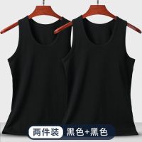 男士莱卡棉背心纯棉夏季运动健身透气弹力紧身打底加肥加大汗衫|两件装[黑色+黑色] XL-120斤