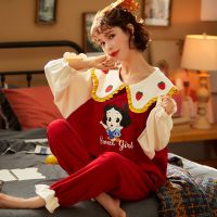 睡衣女秋冬新款棉质长袖韩版少女学生宽松可爱家居服套装可外穿qa