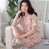 特价纯棉睡衣女夏季纯棉短袖七分裤中老年妈妈家居服大码宽松套装