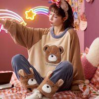 珊瑚绒睡衣女士秋冬季加绒加厚保暖家居服法兰绒甜美可爱学生套装