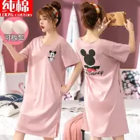 带胸垫睡裙女短袖睡衣女夏季可爱卡通纯棉睡裙女加大码宽松家居服