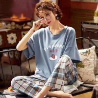 睡衣女夏季可爱甜美套装可外穿七分裤宽松学生可爱两件套家居服