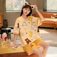 纯棉睡衣女夏季套全面甜美可爱外出可外穿家居服运动套装短裤